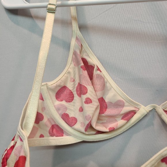 Vintage Victorias Secret Bra 34C Red Pink Hearts Unlined Underwire - Picture 4 of 8